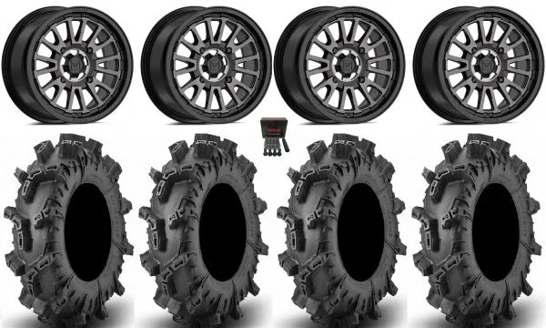 Valor V14 14″ Wheels Dark Tint 30″ Terminator Max Tires Kawasaki Teryx Mule