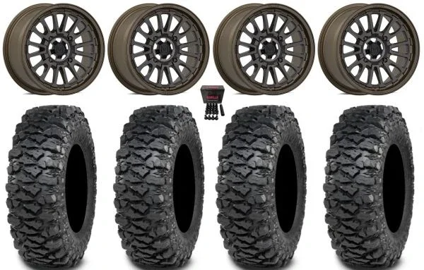 Valor V14 15″ Wheels Root Beer 30″ Savage XT Tires Can-Am Commander Maverick Renegade Outlander Defender